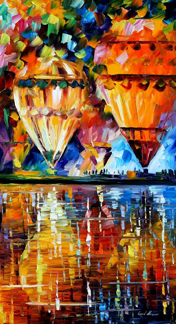 BALOON REFLECTIONS - Balóny nad jezerem - reprodukce Leonida Afremova