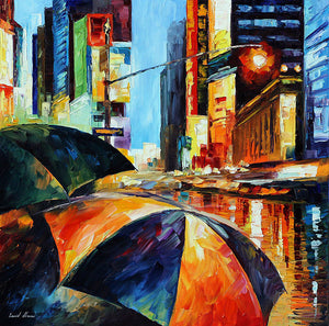 RAIN ON TIMES SQUARE - Deštníky na křižovatce - reprodukce Leonida Afremova